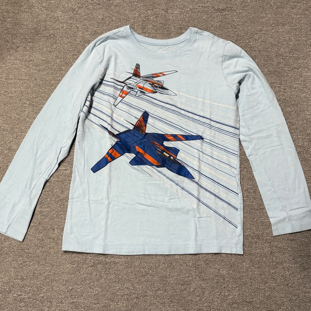 4/$20 CARTER’S long sleeve shirt airplanes aviation baby blue